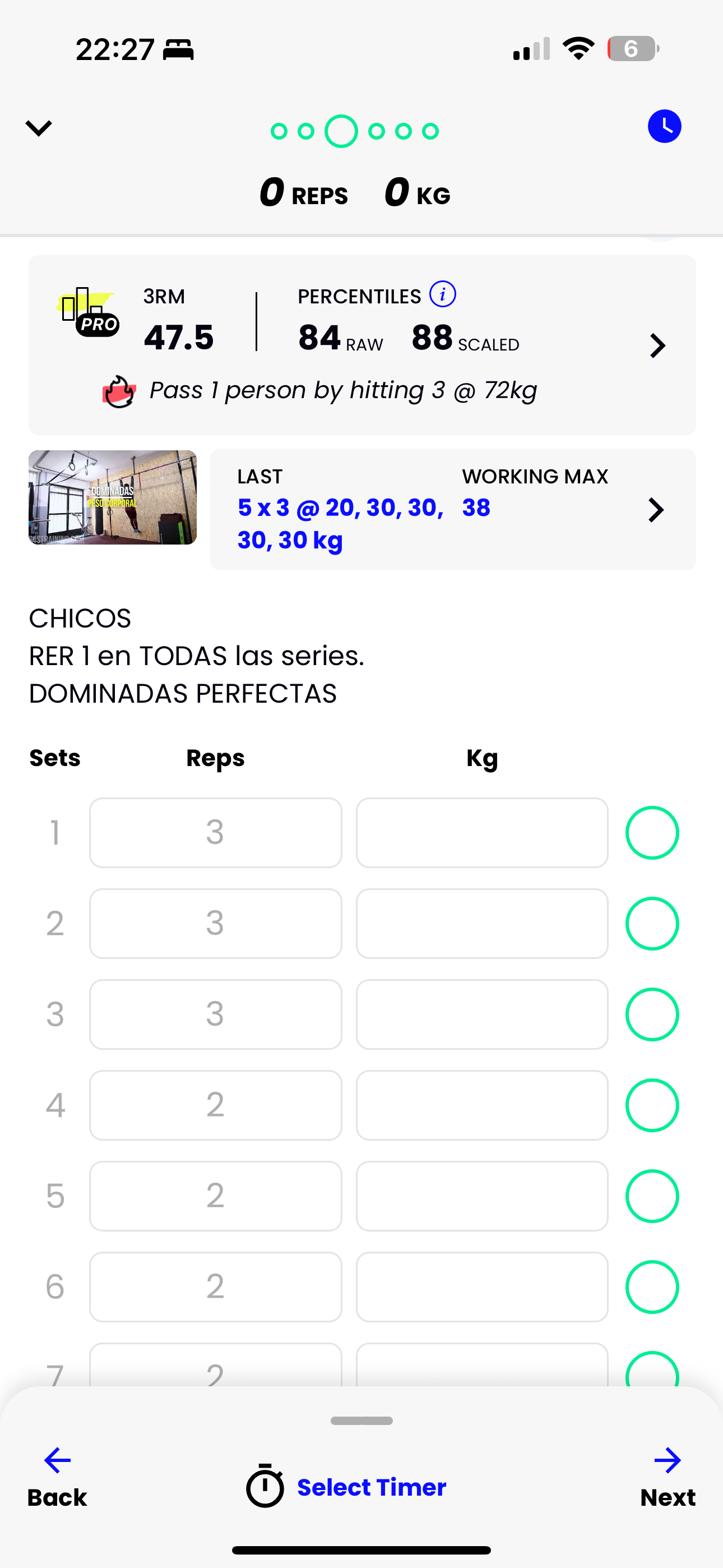 Sesi&oacute;n de entrenamiento en la app S4S